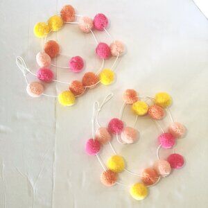 Pom Pom Garland Banner Room Wall Decor Pink Yellow 5 feet Length Set of 2